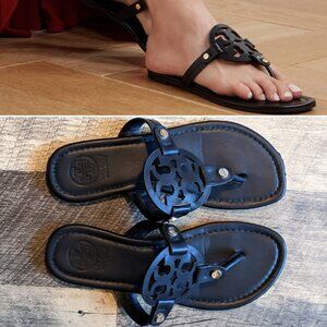 Tory Burch Miller Sandals EU38 Black Leather Laser-Cut Logo